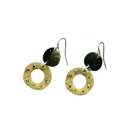 LIGHTWEIGHT Unisex BRONZE GOLD and BLACK Dangle Earrings Goes with Everything - Picture 3 of 3